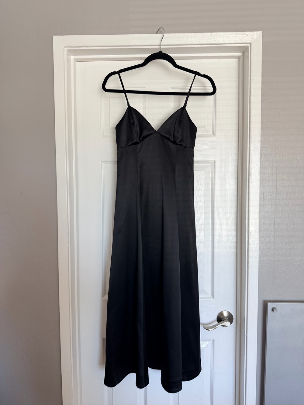 Wayf Black Satin Slip Dress with Thin Straps